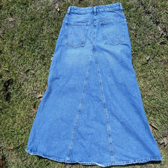 ZARA Skirt Size S Blue Light Wash Midi Maxi Denim High Waist A Line Pockets - Picture 8 of 10